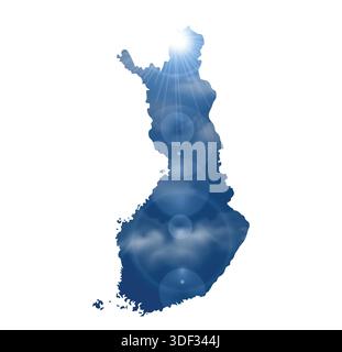 Map of FINLAND with Beautiful Sun and Clouds in Body Stock Vector