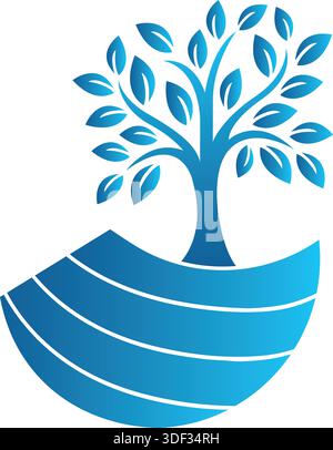 Tree Water Wave Logo Design Nature Growth Vector Template Icon Stock Vector