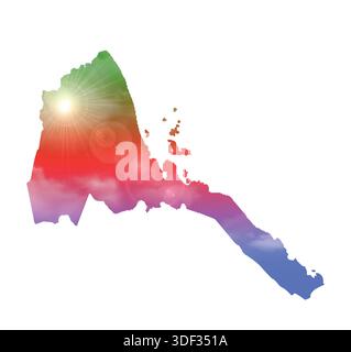 Map of ERITREA with Beautiful Sun and Clouds in Body Stock Vector