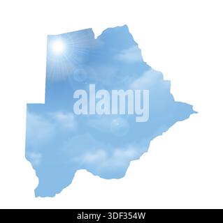 Map of BOTSWANA with Beautiful Sun and Clouds in Body Stock Vector