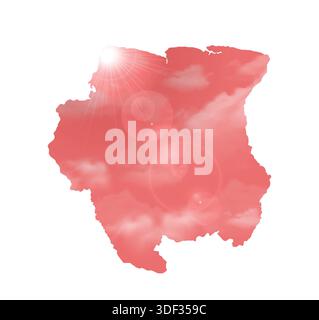 Map of SURINAME with Beautiful Sun and Clouds in Body Stock Vector