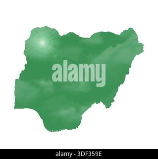 Map of Nigeria with Beautiful Sun and Clouds in Body Stock Vector