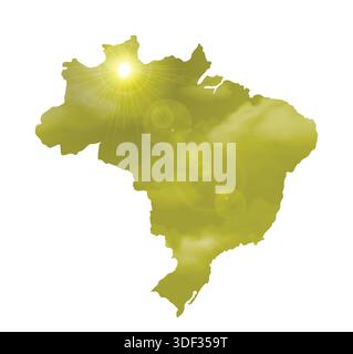 Map of BRAZIL with Beautiful Sun and Clouds in Body Stock Vector