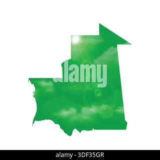 Map of MAURITANIA with Beautiful Sun and Clouds in Body Stock Vector