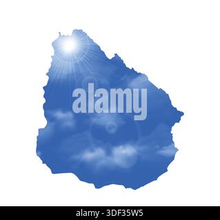 Map of Uruguay with Beautiful Sun and Clouds in Body Stock Vector