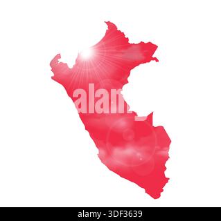Map of Peru with Beautiful Sun and Clouds in Body Stock Vector