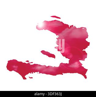 Map of HAITI with Beautiful Sun and Clouds in Body Stock Vector