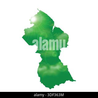 Map of GUYANA with Beautiful Sun and Clouds in Body Stock Vector