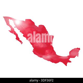 Map of MEXICO with Beautiful Sun and Clouds in Body Stock Vector