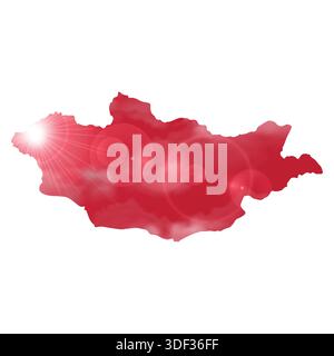 Map of MONGOLIA with Beautiful Sun and Clouds in Body Stock Vector