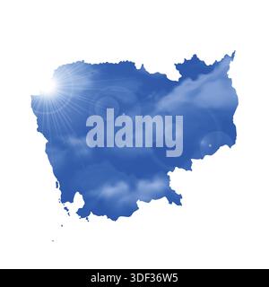 Map of CAMBODIA with Beautiful Sun and Clouds in Body Stock Vector