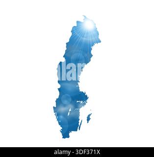 Map of SWEDEN with Beautiful Sun and Clouds in Body Stock Vector