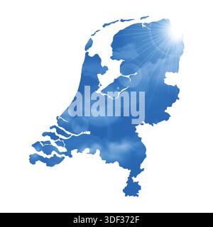 Map of NETHERLANDS with Beautiful Sun and Clouds in Body Stock Vector