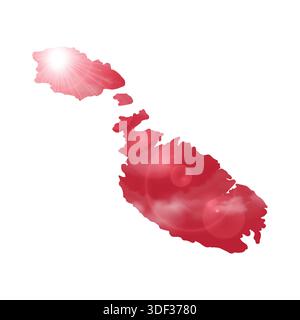 Map of MALTA with Beautiful Sun and Clouds in Body Stock Vector