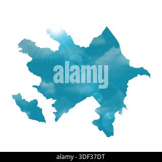 Map of AZERBAIJAN with Beautiful Sun and Clouds in Body Stock Vector