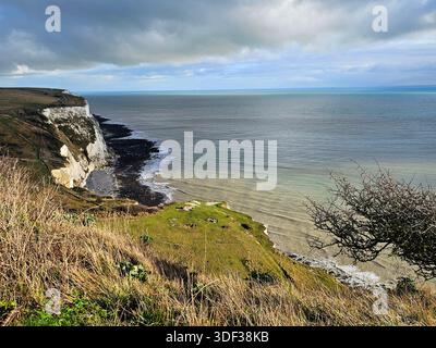 White Cliffs of Dover, Kent, with view across the English Channel Stock Photo