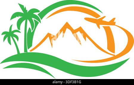 Plam tree mountain and beach logo icon vector Stock Vector