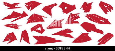 Set of Red Grunge Paint Strokes with Sport and Energy Style Isolated on White Background Stock Vector