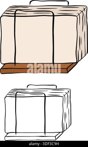 Napkin holder with folded paper napkins Isolated hand drawn illustration. Vector graphic line ink colored art. icon of dining table essentials for res Stock Vector