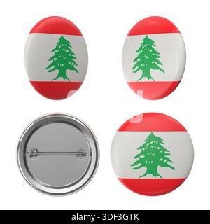 Lebanese flag badges patriotic button pins in 3d rendering Stock Photo