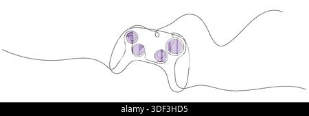 One continuous line drawing of game stick. Joystick to play the game and controller for PC concept cyber sport in simple linear style. Editable stroke Stock Vector