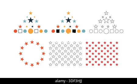 Assorted Star Patterns in Circular and Triangular Arrangements for Design and Branding. Stock Vector
