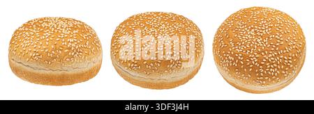 Burger buns with sesame seeds isolated on white background with clipping path, full depth of field Stock Photo