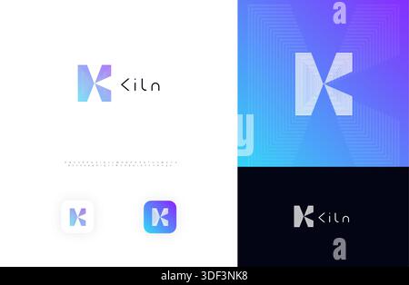 Line Geometric Logo Letter K Monogram Concept Design for Digital Science Architect Technology Startup Business Identity Branding Emblem Label with Stock Vector