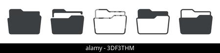 Collection of different File folder icon flat and outline style vector stock illustration Stock Vector