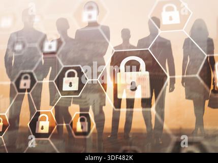 Secure structured business concept with locked elements and cybersecurity protection. Stock Photo