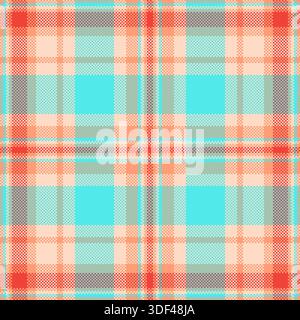Twill check vector seamless, cosy background texture fabric. Eps plaid tartan pattern textile in light and teal colors palette. Stock Vector
