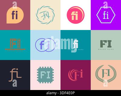 FI logo company template. Letter f and i logotype. Set different classic serif lettering and modern bold text with design elements. Initial font typog Stock Vector