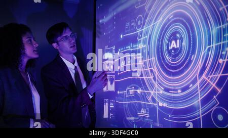 Ai using. Business team discussing and using artificial intelligence technology or Ai assistant. Futuristic innovation AI technology collaboration and Stock Photo
