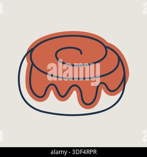 A linear icon with a partial color fill of a delicious sweet cinnamon roll with icing. Ideal for bakery and confectionery designs. Stock Vector
