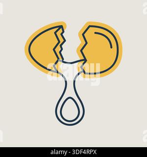 A linear icon with partial color fill of a cracked egg with yolk dripping. Ideal for baking, cooking, and ingredient-related concepts. Stock Vector