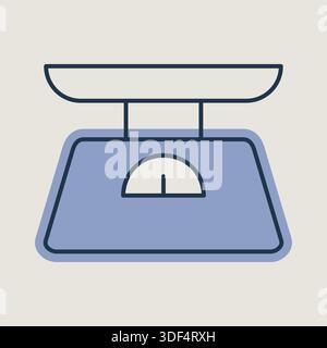 A linear icon with a partial color fill showing classic kitchen scales with a dial. Ideal for cooking, baking, and ingredient measurement concepts. Stock Vector