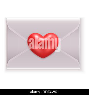 White envelopes with 3D cartoon style hearts. Stock Vector