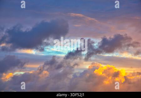 Sky Replacement  of clouds with the dawn sun light shining through the cloud layers Stock Photo