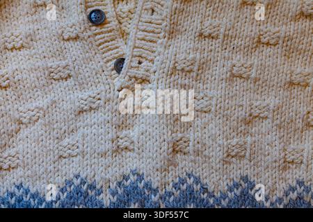 Abstract image of a hand knitted sweater on display at the Britannia Ship Yard site in Steveston B.C. Canada Stock Photo