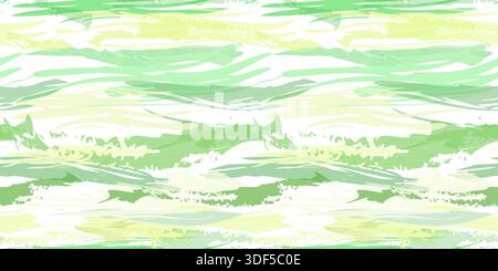Green abstract seamless pattern. Monochrome decorative design element shades of green and yellow. Watercolor texture background. Summer sunny landscap Stock Vector