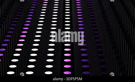 Abstract image formed by vertical and parallel extruded cylinders of metallic gray color with a black background and illuminated with pink light Stock Photo