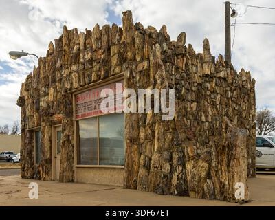 Historic Petrified Wood Building in Lamar, Colorado, built in 1932 by lumber dealer William T. Brown, using petrified wood logs Stock Photo
