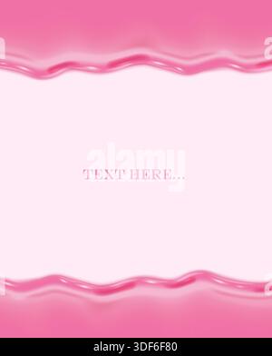 realistic illustration. Pink liquid chocolate border. Melting ice cream and icing drops flow down with copy space. Stock Vector