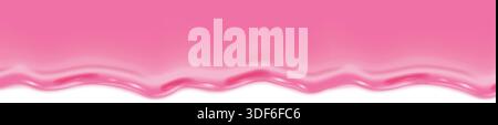 realistic illustration. Pink liquid chocolate border. Melting ice cream and icing drops flow down with copy space. Stock Vector