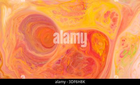 Orange Yellow Pink Swirled Marbled Abstract Background with Circular Fluid Motion Pattern Stock Photo