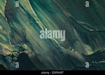 Abstract Dark Green Golden Paint Texture with Diagonal Brushstrokes Background Stock Photo