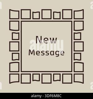 A square message card with a gridlike border of small squares and centered New Message text. Stock Vector