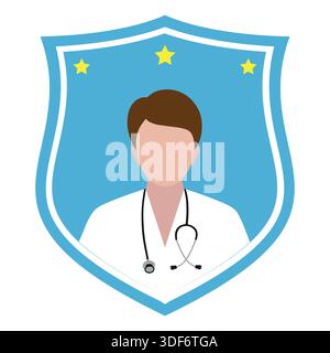 Health care logo illustration. Doctor with a shield on a white background. Stock Vector