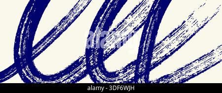 Abstract grainy blue brush stroke with spray pattern. Distressed paint texture with scattered dots and rough edges. Retro style vector bg Stock Vector