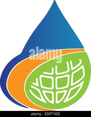 Combination water drop with green globe logo design with perfect shape and great color balance Stock Vector